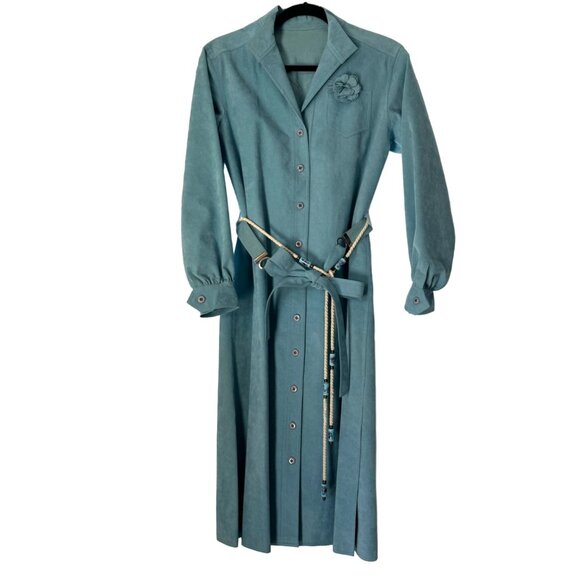 Shannon Rodgers For Jerry Silverman Dresses & Skirts - Vintage Shannon Rodgers For Jerry Silverman Teal Suede Dress Belt/Flower USA Mad